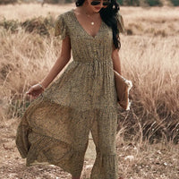 Leopard Print Female Flying Sleeve Bohemian Dress