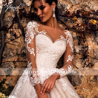 Sexy Illusion Long Sleeve Vintage Wedding Dresses 2022 Scoop Neck Appliques Court Train Tulle a Line Bridal Gown