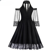 Elegant Vintage Black Mesh Lace Dress