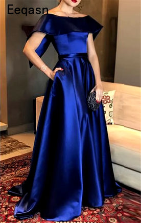 Elegant Royal Blue Evening Dresses Long Satin off Shoulder Simple Formal Evening Gown Prom Dress Abendkleider