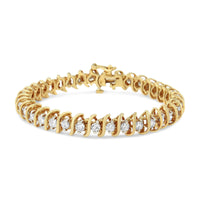 INFINITE JEWELS - Original AGS Certified 18K Yellow Gold 5.00 Cttw "S" Link Wrapped 2-Prong Set Round Brilliant Diamond Tennis Bracelet (G-H Color,