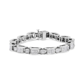 INFINITE JEWELS - Original 14K White Gold 5.0 Cttw Princess Cut Diamond Invisible Set Alternating Size D Shaped Links Tennis Bracelet (H-I Color, S