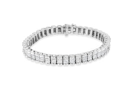 INFINITE JEWELS - Original 14K White Gold 5.00 Cttw Invisible Set Princess-Cut Diamond Belt and Buckle Tennis 7" Bracelet (H-I Color, SI1-SI2 Clari