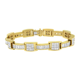 INFINITE JEWELS - Original 14K Yellow Gold Princess and Baguette-Cut Diamond Box-Link Bracelet(10.75 Cttw,G-H Color,VS2-Si1 Clarity)