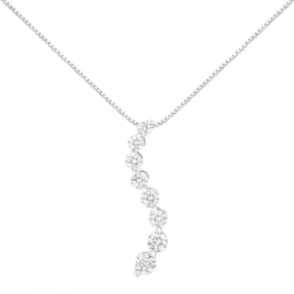 INFINITE JEWELS - Original 14K White Gold 3.0 Cttw Round-Brilliant & Baguette Cut Diamond S Shaped Graduated 18" Pendant Necklace (I-J Color, I2-I3