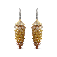 INFINITE JEWELS - Original 14K White and Yellow Gold 38.0 Cttw Mixed Fancy Color Rose Cut Diamond Honeycomb Drop and Dangle Earring (H-I Color, I3