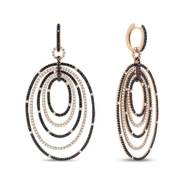 INFINITE JEWELS - Original 18K Rose Gold 5.00 Cttw Round Black and White Diamond Graduated Hoop Dangle Earrings (Black and F-G Color, VS1-VS2 Clari