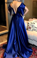 Elegant Royal Blue Evening Dresses Long Satin off Shoulder Simple Formal Evening Gown Prom Dress Abendkleider