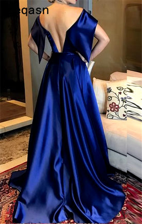 Elegant Royal Blue Evening Dresses Long Satin off Shoulder Simple Formal Evening Gown Prom Dress Abendkleider