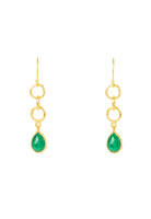 Open Clover Gemstone Drop Earrings Gold Green Onyx