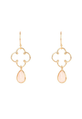 Open Clover Gemstone Drop Earrings Rosegold Rose Quartz