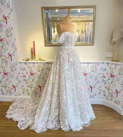 Chic 3D Lace a Line Wedding Dress 2025 Llucinations Boho off the Shoulder Short Sleeve Luxury Bridal Gowns