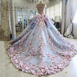 Colorful Luxury Wedding Dresses Pink Flowers Dreamy Ball Gown Wedding Gowns Princess Bride Dress 2017 Vestido De Noiva Mariage