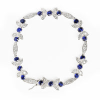 INFINITE JEWELS - Original 18K White Gold 1 3/4 Cttw Diamond and 3x3mm Round Blue Sapphire Gemstone Floral Link Bracelet (G-H Color, SI1-SI2 Clarit