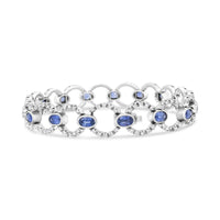 INFINITE JEWELS - Original 18K White Gold 6 Cttw Diamond and 5x3mm Oval Blue Sapphire Openwork Circle Link Bracelet (F-G Color, SI1-SI2 Clarity) -