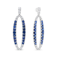 INFINITE JEWELS - Original 18K White Gold 1.11 Cttw Blue Round Diamond and Blue Sapphire Openwork Oval Shaped Dangle Earrings (F-G Color, VS1-VS2 C