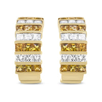 INFINITE JEWELS - Original 18K Yellow Gold 1 3/4 Cttw Invisible Set Princess Cut Diamond and 2.5mm Yellow Sapphire Huggie Hoop Earrings (F-G Color,