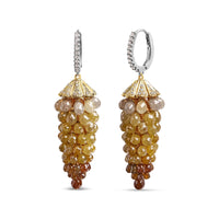 INFINITE JEWELS - Original 14K White and Yellow Gold 38.0 Cttw Mixed Fancy Color Rose Cut Diamond Honeycomb Drop and Dangle Earring (H-I Color, I3