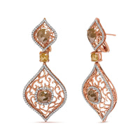 INFINITE JEWELS - Original 14K Rose Gold 6 7/8 Cttw Rose Cut Diamond Double Curve Rhombus Drop and Dangle Earring (Fancy Color, I2-I3 Clarity)