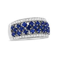 INFINITE JEWELS - Original 18K White Gold 3/8 Cttw Diamond and 2x2mm Princess Cut Blue Sapphire Fashion Band Ring (F-G Color, VS1-VS2 Clarity)