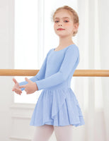 Arshiner Kids Girls Classic Long Sleeve Leotard Dance Ballet Dress Z_blue 4-5T