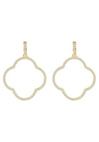 Open Clover Large Drop Earrings White Cz Gold