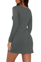 WIHOLL Women's Long Sleeve Boat Neck Mini Dress Slim Fit Party Club Bodycon Fall Dresses 2024 J - Deep Grey XX-Large