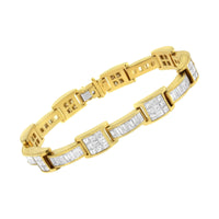 INFINITE JEWELS - Original 14K Yellow Gold Princess and Baguette-Cut Diamond Box-Link Bracelet(10.75 Cttw,G-H Color,VS2-Si1 Clarity)