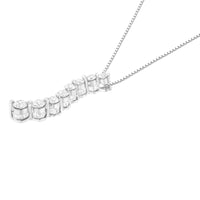 INFINITE JEWELS - Original 14K White Gold 3.0 Cttw Round-Brilliant & Baguette Cut Diamond S Shaped Graduated 18" Pendant Necklace (I-J Color, I2-I3