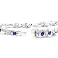 INFINITE JEWELS - Original 18K White Gold 1 3/4 Cttw Diamond and 3x3mm Round Blue Sapphire Gemstone Floral Link Bracelet (G-H Color, SI1-SI2 Clarit