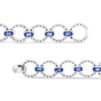 INFINITE JEWELS - Original 18K White Gold 6 Cttw Diamond and 5x3mm Oval Blue Sapphire Openwork Circle Link Bracelet (F-G Color, SI1-SI2 Clarity) -