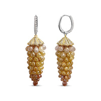 INFINITE JEWELS - Original 14K White and Yellow Gold 38.0 Cttw Mixed Fancy Color Rose Cut Diamond Honeycomb Drop and Dangle Earring (H-I Color, I3