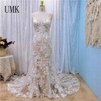 Sexy Deep V Lace Bohemia Mermaid Wedding Dress Boho Vestido De Noiva Chic Open Back Beach Bridal Gowns