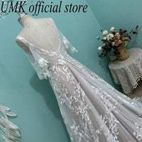 Chic Leaf Lace Beach Boho Wedding Dress 2025 Sexy Open Back Detachable Sleeve a Line Bridal Gowns