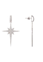 North Star Burst Large Drop Earrings Silver