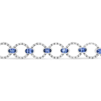 INFINITE JEWELS - Original 18K White Gold 6 Cttw Diamond and 5x3mm Oval Blue Sapphire Openwork Circle Link Bracelet (F-G Color, SI1-SI2 Clarity) -