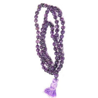 Natural Amethyst Mala Prayer 108 Beads Japa Mala Tassel Necklace