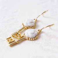 Porcelain Camellia Golden Key Earrings