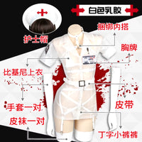 Full Set Hot Selling Cos Nurse Cosplay Costume Leather Leotard Elastic Clack Hot Anime Cosplay Transparent See-Through Blouses