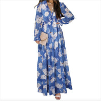 Printed Long Sleeve Dress Women's V-neck Loose