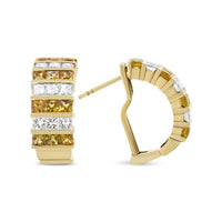 INFINITE JEWELS - Original 18K Yellow Gold 1 3/4 Cttw Invisible Set Princess Cut Diamond and 2.5mm Yellow Sapphire Huggie Hoop Earrings (F-G Color,