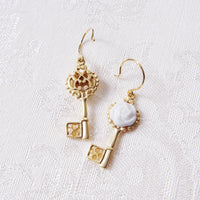 Porcelain Camellia Golden Key Earrings