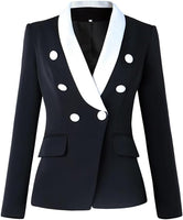 O'DRESSY -  Original New Fashion 2024 Designer Blazer Jacket Women's Classic Black White Color Block Metal Buttons Blazer