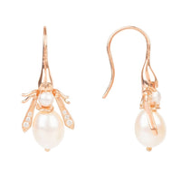 Pearl Honey Bee Earrings Rosegold