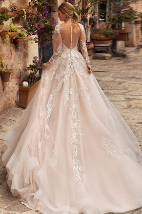 "Enchanting Abernathy Illusion Lace A-Line Tulle Wedding Dress - Your Dream Gown Awaits!"