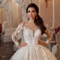 ETHEL ROLYN Lace Ball Gown Wedding Dress 2020 Long Sleeve Beading Appliques Vintage Bridal Princess Bride Dresses Robe