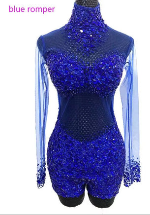 5 Colors Big Stone Mesh Bodysuit Birthday Party Dance Sexy Outfit Nightclub Bar Women Singer Team Costume Rhinestones Clothes