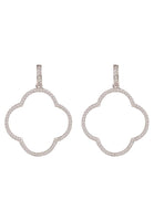 Open Clover Large Drop Earrings White Cz Silver