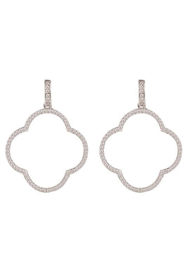 Open Clover Large Drop Earrings White Cz Silver