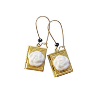 Porcelain Camellia Yellow Brass Book Locket Earrings   Porcelain Camellia Yellow Brass Book Locket Earrings   Porcelain Camelli